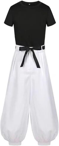 2PC Cosplay Costume Outfit White Pants Uniform Suit Black Top Full Set in Saudi Arabia