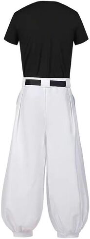 2PC Cosplay Costume Outfit White Pants Uniform Suit Black Top Full Set in Saudi Arabia