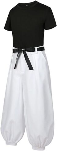 2PC Cosplay Costume Outfit White Pants Uniform Suit Black Top Full Set in Saudi Arabia