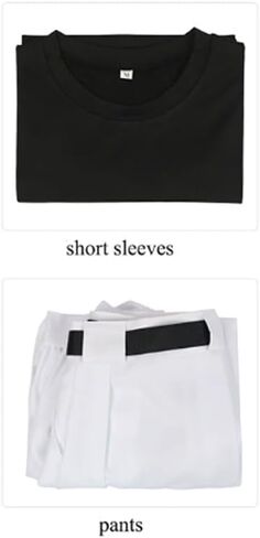 2PC Cosplay Costume Outfit White Pants Uniform Suit Black Top Full Set in Saudi Arabia