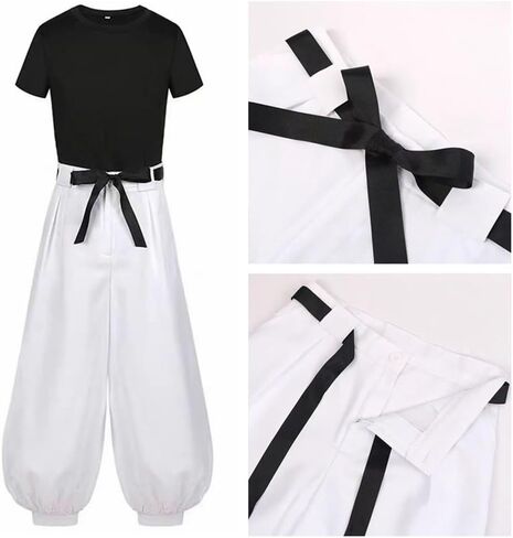 2PC Cosplay Costume Outfit White Pants Uniform Suit Black Top Full Set in Saudi Arabia