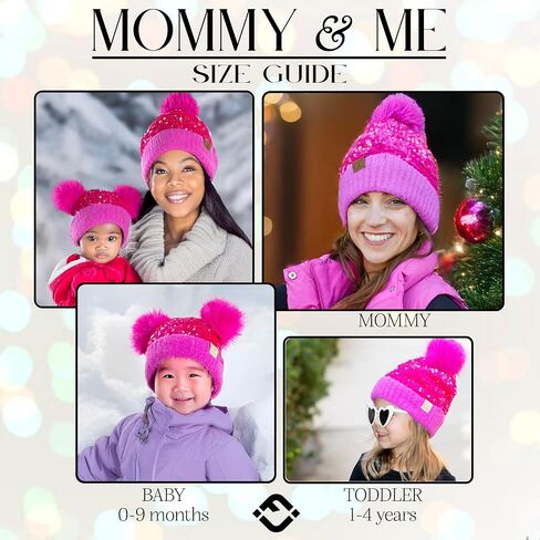 مجموعة Funky Junque Mommy & Me المتطابقة مزدوجة بوم بيني - للبالغين والرضع (عبوتان) in Kuwait