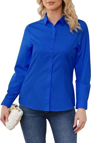 Wrinkle Free Womens Button Down Shirts for Women Long Sleeve Stretch Business Office Formal Work Blouses Tops in Kuwait
