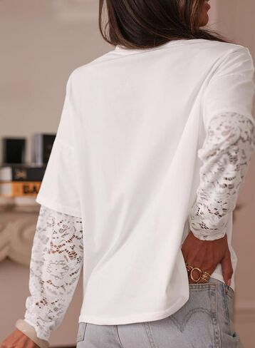 Acelitt Womens Mesh Long Sleeve Tops Crewneck Lace Blouse Shirts,S-XXL in Kuwait