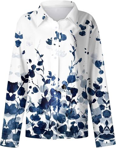 Long Sleeve Button Down Shirts for Women Business Casual Work Blouses Vintage Floral Printed Tops Halloween Shirts in Saudi Arabia