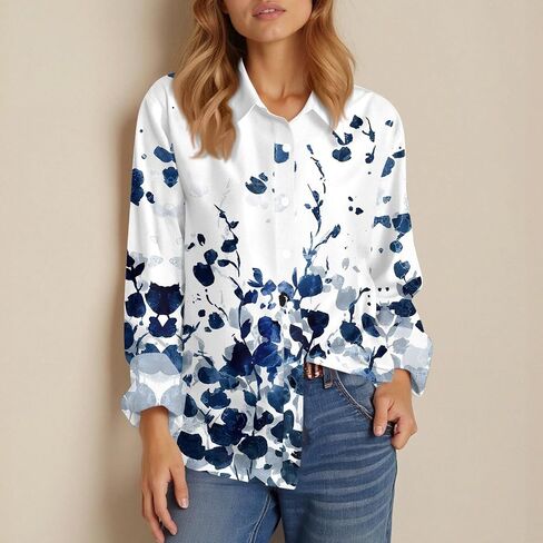 Long Sleeve Button Down Shirts for Women Business Casual Work Blouses Vintage Floral Printed Tops Halloween Shirts in Saudi Arabia