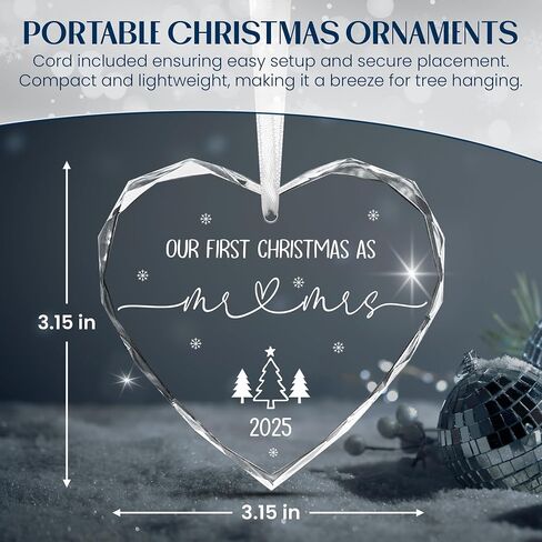 Christmas Wedding Gifts for Couples 2025 - Mr and Mrs - Bridal Shower Gifts for Newlywed Bride - Glass Christmas Birthday Ornaments 2025 with Card, First Christmas Married Ornament in Saudi Arabia