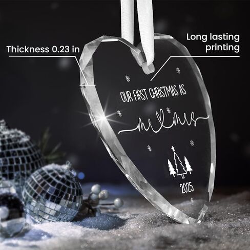 Christmas Wedding Gifts for Couples 2025 - Mr and Mrs - Bridal Shower Gifts for Newlywed Bride - Glass Christmas Birthday Ornaments 2025 with Card, First Christmas Married Ornament in Saudi Arabia