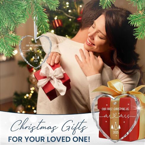 Christmas Wedding Gifts for Couples 2025 - Mr and Mrs - Bridal Shower Gifts for Newlywed Bride - Glass Christmas Birthday Ornaments 2025 with Card, First Christmas Married Ornament in Saudi Arabia