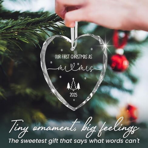 Christmas Wedding Gifts for Couples 2025 - Mr and Mrs - Bridal Shower Gifts for Newlywed Bride - Glass Christmas Birthday Ornaments 2025 with Card, First Christmas Married Ornament in Saudi Arabia