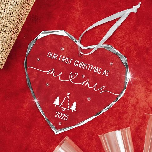 Christmas Wedding Gifts for Couples 2025 - Mr and Mrs - Bridal Shower Gifts for Newlywed Bride - Glass Christmas Birthday Ornaments 2025 with Card, First Christmas Married Ornament in Saudi Arabia