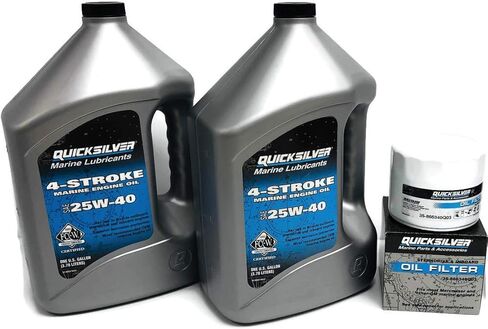 مجموعة تغيير الزيت MERCRUISER V8 Quicksilver 25W40 8 Qts - 2 جالون مع فلتر الزيت 866340Q03 GM V8 502 Mag MIE 8.2L MCM 390 482 8.1L 454 7.4L 454 Mag 325 427 7.0L in Saudi Arabia