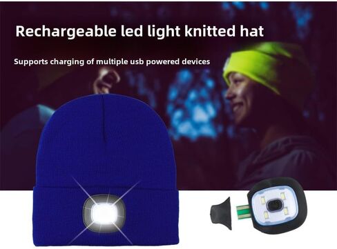 قبعة صغيرة LED للجنسين مع ضوء، قبعة مصباح أمامي LED قابلة لإعادة الشحن عبر USB، قبعة صغيرة محبوكة بإضاءة ليلية وقبعة مصباح يدوي in Kuwait