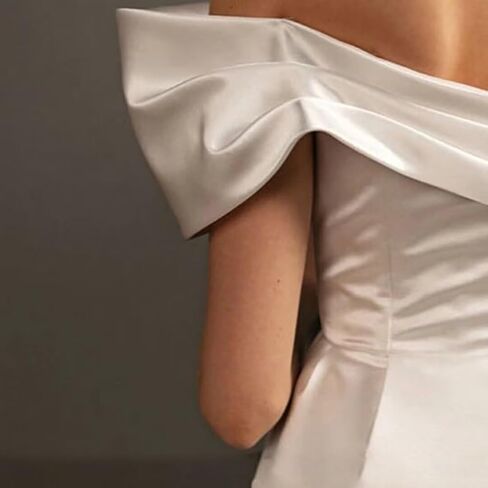 فستان مشد قصير خارج الكتف للنساء من الساتان فستان قصير لحفلات الزفاف مع فيونكة فستان بسيط لحفلات العودة للوطن أحمر 10 in Kuwait