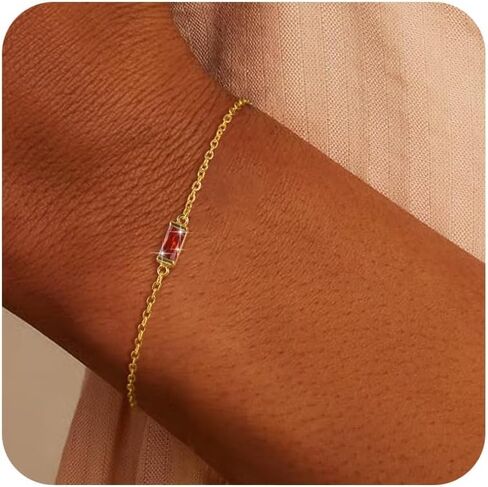 Birthstone Gold Bracelets for Women: Dainty Chain Bracelet 14k Gold Plated Link Birth Stone Charm Bracelets Thin Adiustable Chain for Women Fashion Trendy Gold Jewelry Gifts for Mom Friend in Saudi Arabia