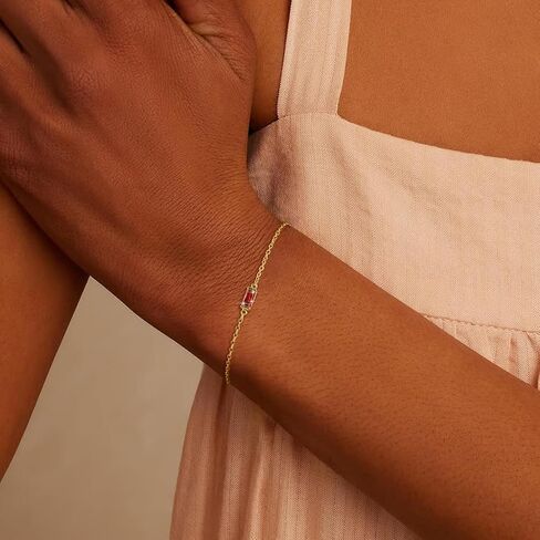Birthstone Gold Bracelets for Women: Dainty Chain Bracelet 14k Gold Plated Link Birth Stone Charm Bracelets Thin Adiustable Chain for Women Fashion Trendy Gold Jewelry Gifts for Mom Friend in Saudi Arabia