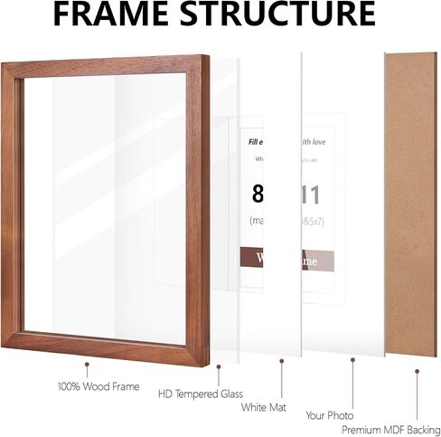 5x7 Picture Frame, Solid Natural Walnut Wood Photo Frame with Tempered Glass, 5 x 7 Wooden Frame Matted to 4x6/3x5, Wall or Tabletop Display in Saudi Arabia