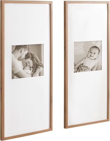 Kate and Laurel Gallery Rectangular Panel Picture Frame Set of 2, 14 x 30 matted to 8 x 10, Light Natural, Modern Tall Two-Piece Photo Frame Set for Gallery Wall Decor in Living Room Wall Display in Saudi Arabia