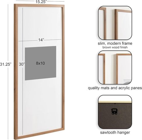 Kate and Laurel Gallery Rectangular Panel Picture Frame Set of 2, 14 x 30 matted to 8 x 10, Light Natural, Modern Tall Two-Piece Photo Frame Set for Gallery Wall Decor in Living Room Wall Display in Saudi Arabia