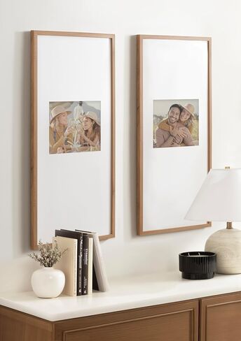 Kate and Laurel Gallery Rectangular Panel Picture Frame Set of 2, 14 x 30 matted to 8 x 10, Light Natural, Modern Tall Two-Piece Photo Frame Set for Gallery Wall Decor in Living Room Wall Display in Saudi Arabia