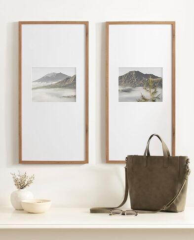 Kate and Laurel Gallery Rectangular Panel Picture Frame Set of 2, 14 x 30 matted to 8 x 10, Light Natural, Modern Tall Two-Piece Photo Frame Set for Gallery Wall Decor in Living Room Wall Display in Saudi Arabia