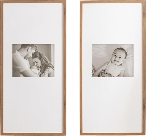 Kate and Laurel Gallery Rectangular Panel Picture Frame Set of 2, 14 x 30 matted to 8 x 10, Light Natural, Modern Tall Two-Piece Photo Frame Set for Gallery Wall Decor in Living Room Wall Display in Saudi Arabia
