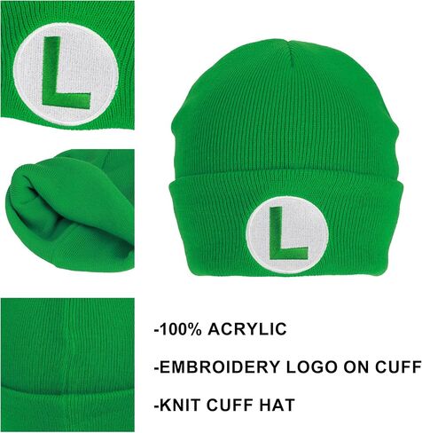 Bioworld Super Mario Luigi Logo Embroidery Standard Cuff Acrylic Knit Beanie Cuff Beanie in Saudi Arabia
