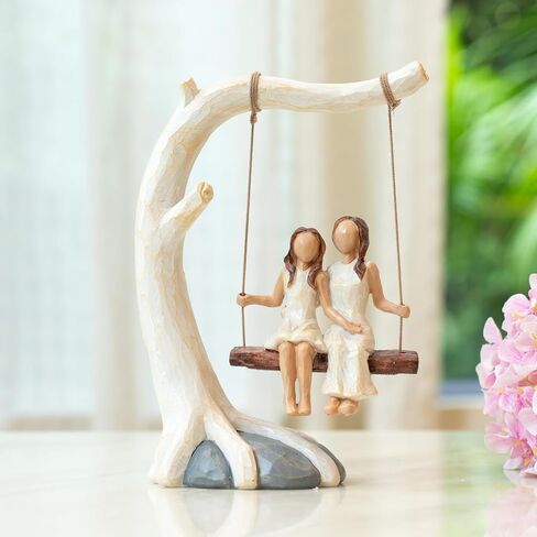 Swing Statue. Mother Daughter Sculpted Hand-Painted Figurine.Mom Birthday Gift from Daughter in Saudi Arabia