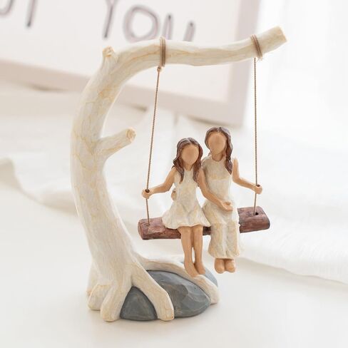 Swing Statue. Mother Daughter Sculpted Hand-Painted Figurine.Mom Birthday Gift from Daughter in Saudi Arabia