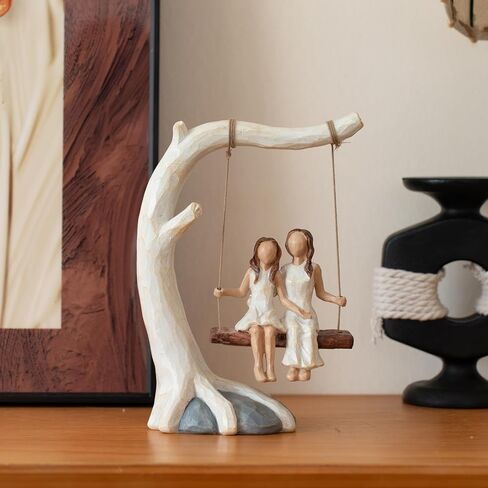 Swing Statue. Mother Daughter Sculpted Hand-Painted Figurine.Mom Birthday Gift from Daughter in Saudi Arabia