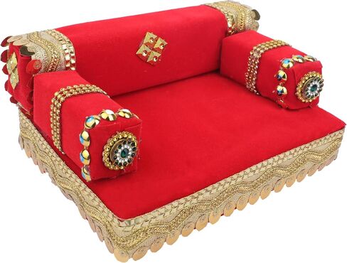 ديكور Laddu Gopal Singhasan لـ Bal Gopal Laddu Gopal Ji Velvet Mattress Cushion Gadda Ladoo Gopal Dress Asan مجموعة زخارف هندية تقليدية لمهرجان ديوالي (الحجم: -8 "X5") (مارون) in Kuwait