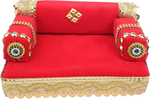 ديكور Laddu Gopal Singhasan لـ Bal Gopal Laddu Gopal Ji Velvet Mattress Cushion Gadda Ladoo Gopal Dress Asan مجموعة زخارف هندية تقليدية لمهرجان ديوالي (الحجم: -8 "X5") (مارون) in Kuwait