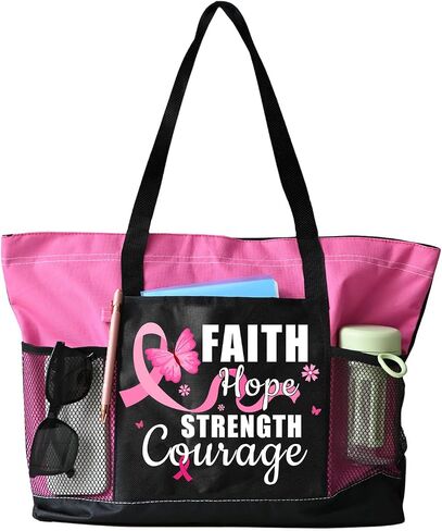 Breast Cancer Awareness Gifts for Women,Breast Cancer Tote Bag with Zipper, Pockets in Saudi Arabia