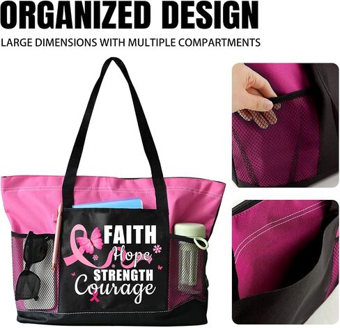 Breast Cancer Awareness Gifts for Women,Breast Cancer Tote Bag with Zipper, Pockets in Saudi Arabia