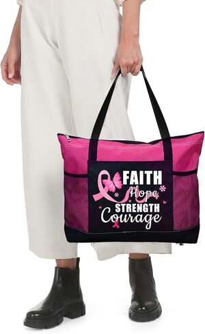 Breast Cancer Awareness Gifts for Women,Breast Cancer Tote Bag with Zipper, Pockets in Saudi Arabia