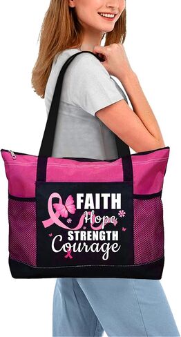 Breast Cancer Awareness Gifts for Women,Breast Cancer Tote Bag with Zipper, Pockets in Saudi Arabia