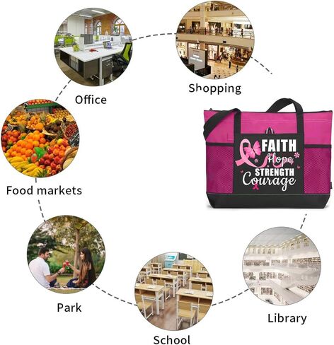 Breast Cancer Awareness Gifts for Women,Breast Cancer Tote Bag with Zipper, Pockets in Saudi Arabia