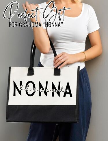 InnoBeta Nonna Gifts for Grandma, Canvas Tote Bag on Christmas or Birthday, Tote with Top Zipper Closure and Shoulder Strap - Blessed Nonna in Saudi Arabia