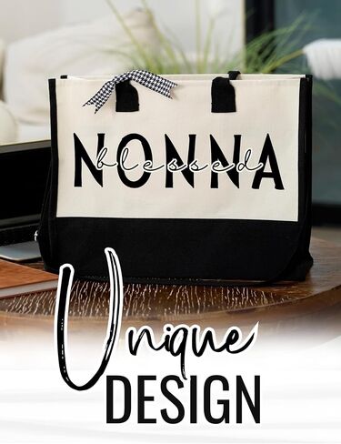 InnoBeta Nonna Gifts for Grandma, Canvas Tote Bag on Christmas or Birthday, Tote with Top Zipper Closure and Shoulder Strap - Blessed Nonna in Saudi Arabia