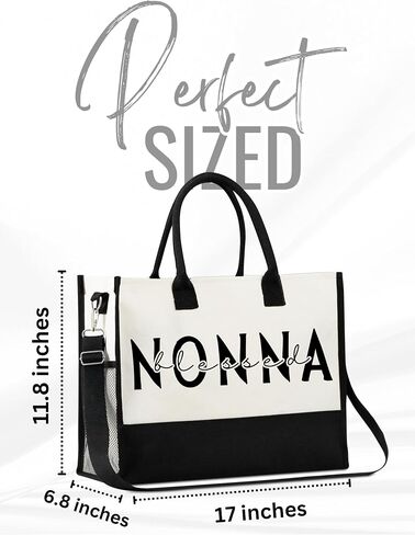 InnoBeta Nonna Gifts for Grandma, Canvas Tote Bag on Christmas or Birthday, Tote with Top Zipper Closure and Shoulder Strap - Blessed Nonna in Saudi Arabia