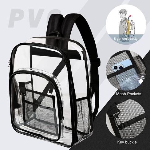 حقيبة صافية شديدة التحمل PVC PVC مقاومة للماء حقيبة ظهر شفافة انظر من خلال أكياس الكتب مع حزام معزز للنزهة ، الكلية ، العمل ، السفر ، الحفلات الموسيقية ، الشاطئ ، صالة الألعاب الرياضية in Kuwait