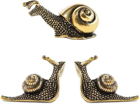 Brass Snail Figurines - Vintage Mini Copper Snail Statue for Home Living Room and Desk, Outdoor Pond Garden Lawn Decor Landscaping (1L+2S) in Saudi Arabia