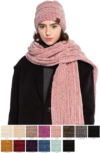 ScarvesMe Soft Winter Warm Solid Color Ribbed Chenille Beanie in Saudi Arabia