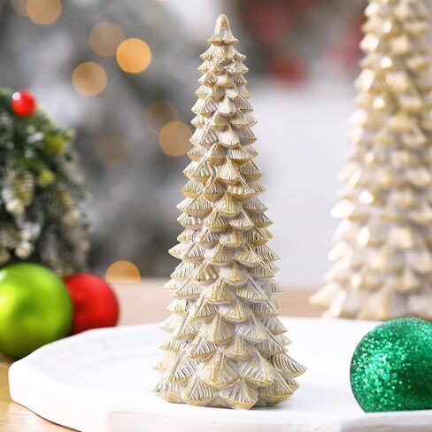 5 Pcs Sage Green Christmas Tree Figurines 11''/ 8.6''/ 7''/4.7'' Glittered Christmas Trees Resin Stone Christmas Holiday Figurines Christmas Desk Decor Centerpieces for Tabletop Decorations in Saudi Arabia