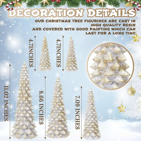 5 Pcs Sage Green Christmas Tree Figurines 11''/ 8.6''/ 7''/4.7'' Glittered Christmas Trees Resin Stone Christmas Holiday Figurines Christmas Desk Decor Centerpieces for Tabletop Decorations in Saudi Arabia