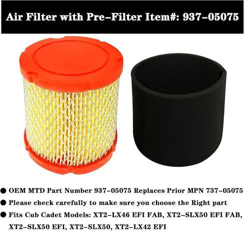 937-05075 فلتر الهواء Q78 لـ CUB CA-DET Enduro XT2 LX42 LX46 SLX50 EFI FAB Troy-Bilt 9Q78HU 9Q78HUA 9Q78HUB 679cc محرك جرارات الحديقة استبدال 737-05075 (2 حزمة) in Kuwait