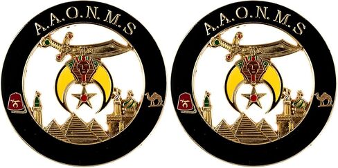 شعار Shriner AAONMS الدائري الماسوني التلقائي - [أسود وذهبي] [قطر 3 بوصات] in Saudi Arabia