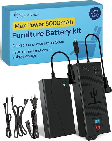 حزمة البطارية الزرقاء Big Cactus لإلغاء الأثاث مع شاشة LED وتنبيهات منخفضة الشحن - Wireless 5000mAh Couch Package Packable Reconsable for Power Recliner Supply in Kuwait