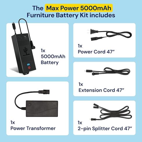 حزمة البطارية الزرقاء Big Cactus لإلغاء الأثاث مع شاشة LED وتنبيهات منخفضة الشحن - Wireless 5000mAh Couch Package Packable Reconsable for Power Recliner Supply in Kuwait