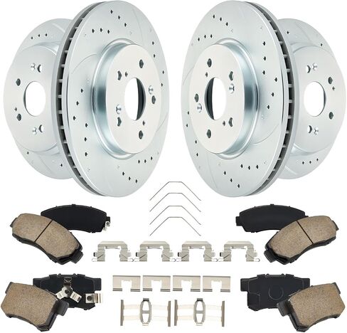 BDFHYK Front and Rear Brake Kit Compatible with Honda CR-V 2012 2013 2014 2015 2016, L4 2.4L, Drilled Slotted Brakes Rotors and Ceramic Brake Pads, Replace S-31455, S-31372, D-1521, D-1086 in Saudi Arabia
